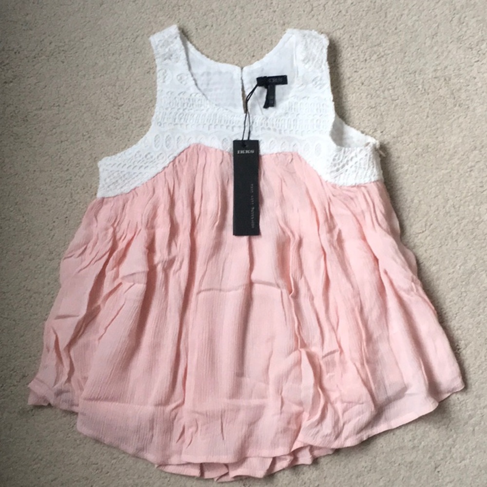 Girls IKKS Peach Crepe and Lace Tank NWT 6